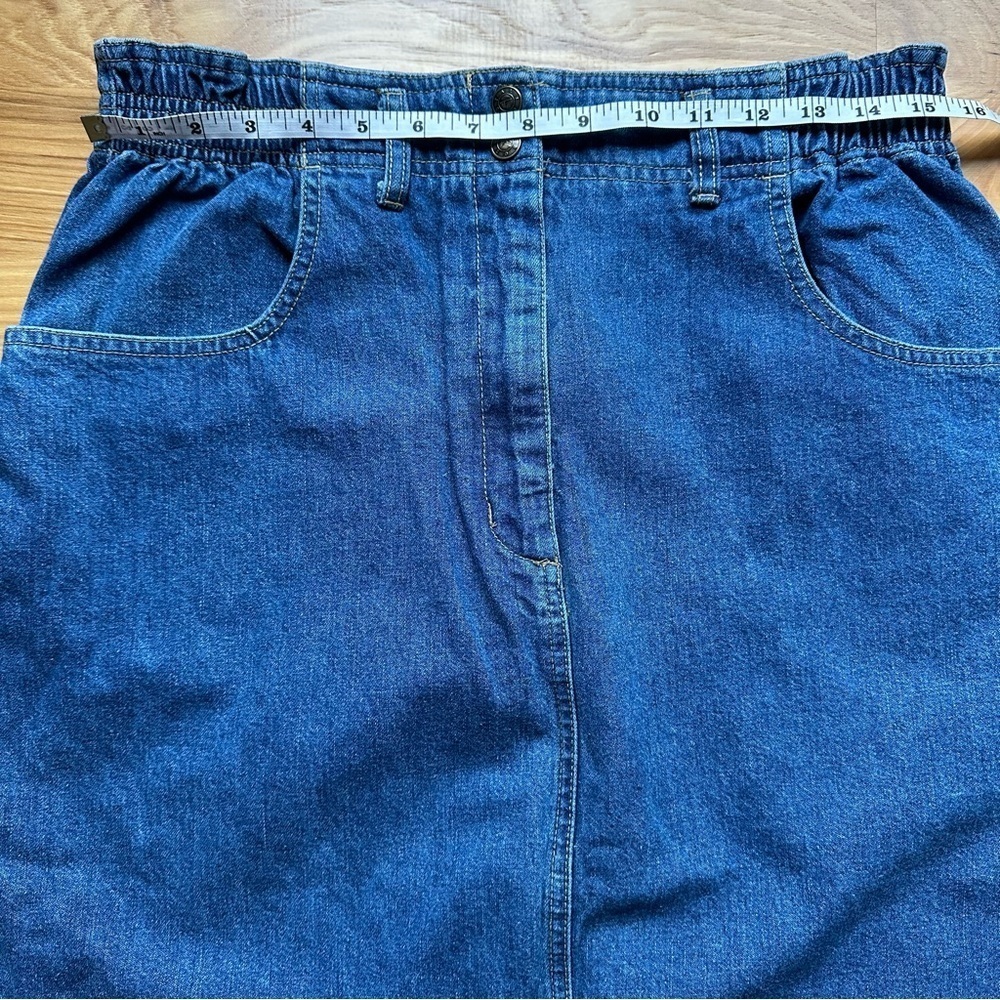 Talbots Vintage Denim Skirt 14 Paper Bag Waist Modest Pockets 90s Preppy - Picture 12 of 16